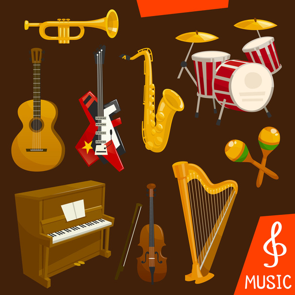 Instrumentos musicales de viento y cuerdas
 - Vector, imagen