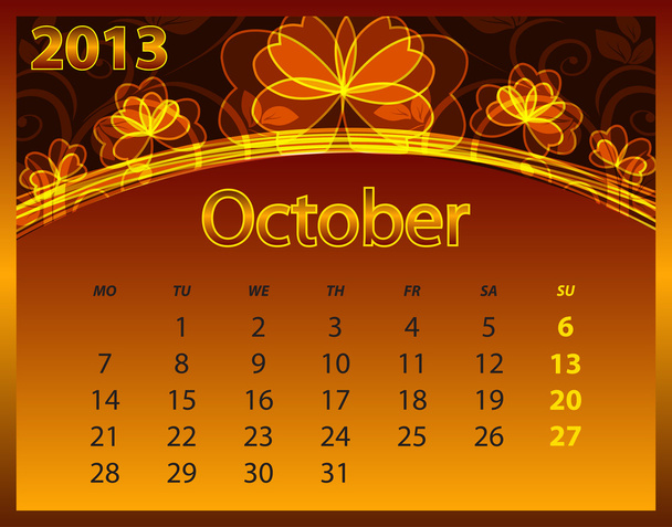 2013 calendar year on the abstract orange background - Vector, afbeelding