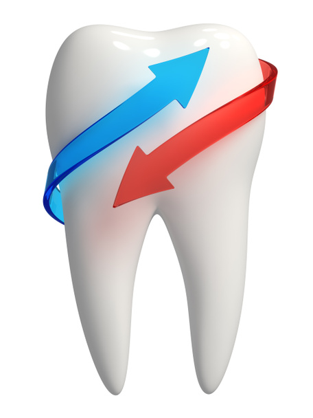 3D ikony biały ząb - niebieskie i czerwone strzałki - Zdjęcie, obraz