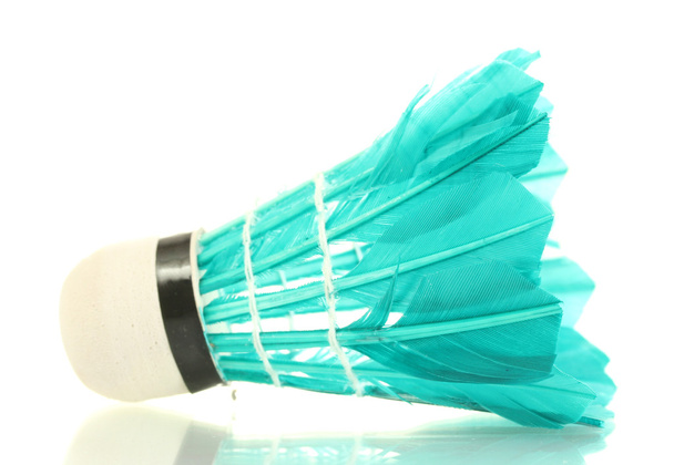 Blue feather shuttlecock isolated on white - Фото, изображение