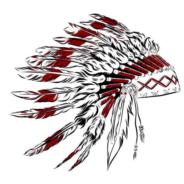 Coiffure amérindienne avec plumes dans un style esquisse. Pour Thanksgiving. Illustration vectorielle
. - Vecteur, image