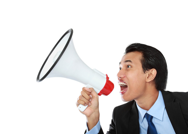 Man shouting using megaphone - Фото, изображение