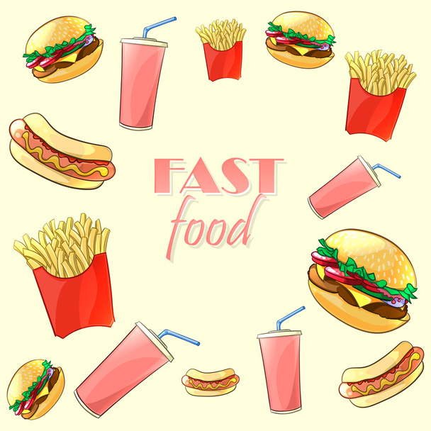 Colorido patrón de comida rápida. Ilustración vectorial
. - Vector, imagen