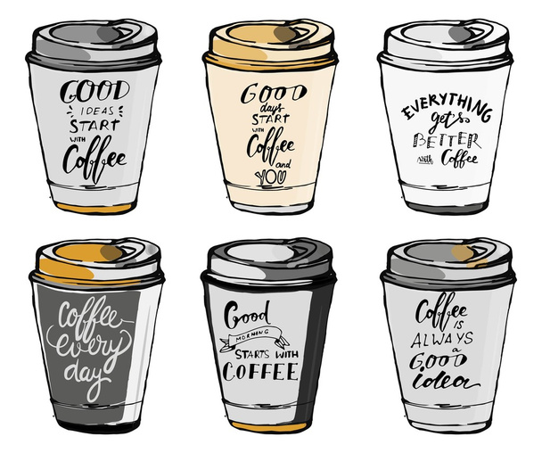 Set of motivational quotes about coffee. . Hand lettering and custom typography for your design - Vektor, kép