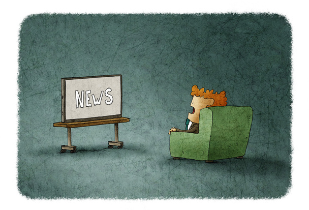 здивований чоловік дивиться новини по телевізору
 - Фото, зображення
