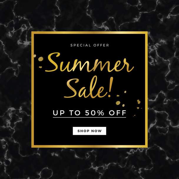 Summer sale design for banner or poster, with marble texture and gold detail - Vector, Image