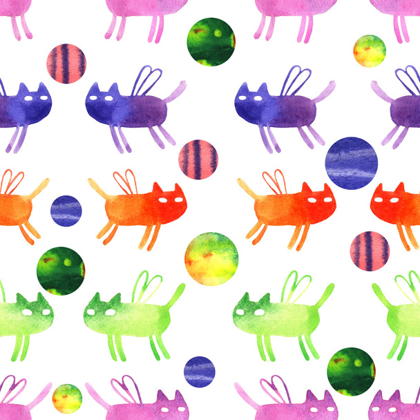 watercolor cat pattern - Photo, Image
