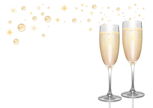 Champagne flutes with bubbles and sparkles background image. - Vector, Image