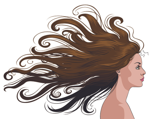 Frau mit wallenden, windigen Haaren - Vektor, Bild