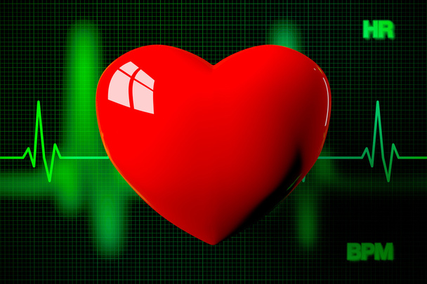 Corazón con Fondo Gráfico de Frecuencia Cardíaca, Representación 3D
 - Foto, Imagen