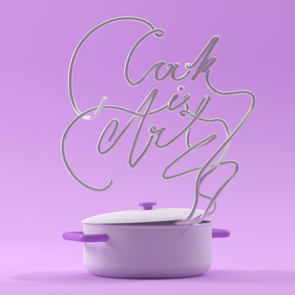 Cook is Art citaat met pot moderne 3D rendering 3D illustratie - Foto, afbeelding