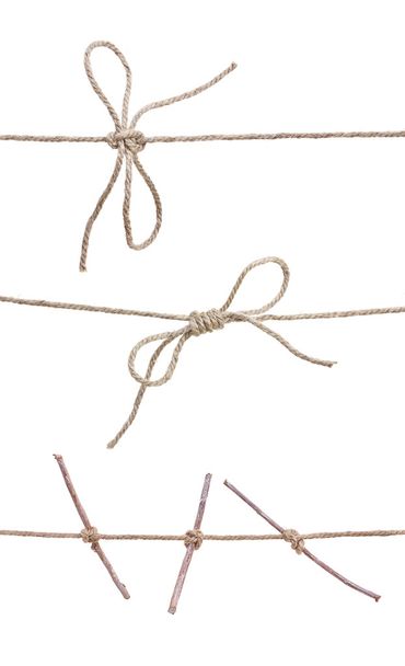 Rope with knot, with knot and bowknot, rope with stcks isolated  - Fotó, kép