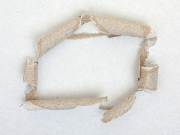 White torn cardboard with a coarse dark back side on white cardb - Fotoğraf, Görsel