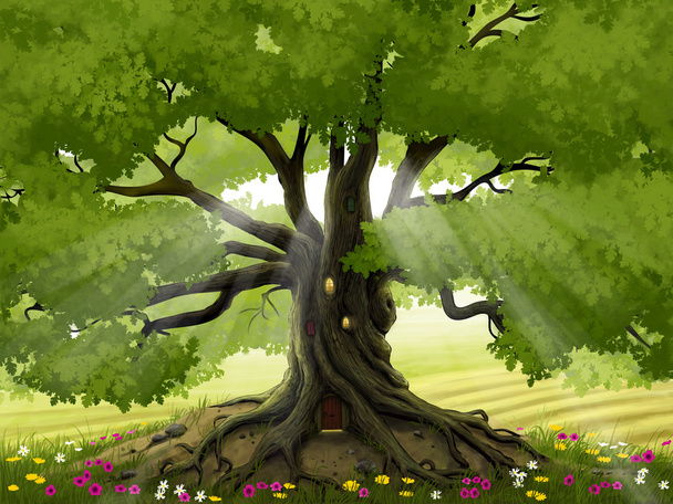 Ilustração digital da árvore encantada
 - Foto, Imagem