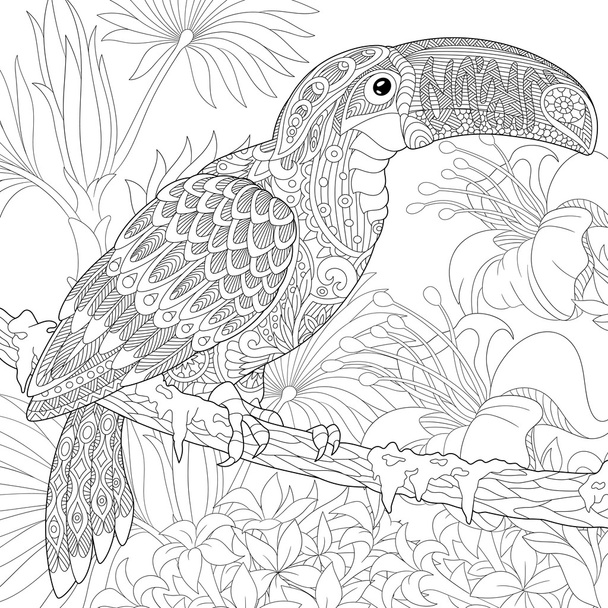 Zentangle stylized toucan - Vektör, Görsel