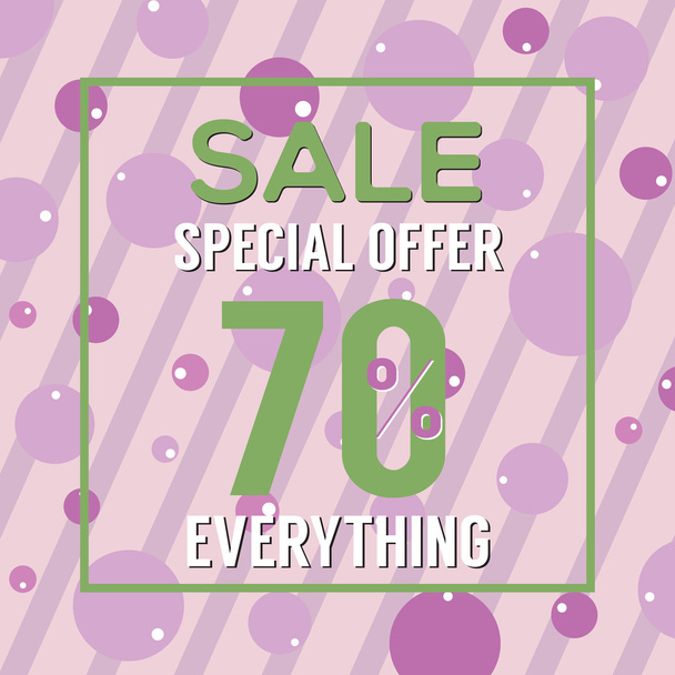 Special Offer 70 Percent On Colorful Green Bubbles And Stripes Vector Illustration. - Vektör, Görsel