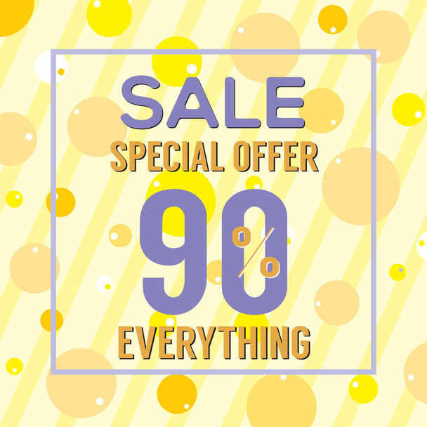 Special Offer 90 Percent On Yellow Bubbles And Stripes Vector Illustration. - Vektör, Görsel