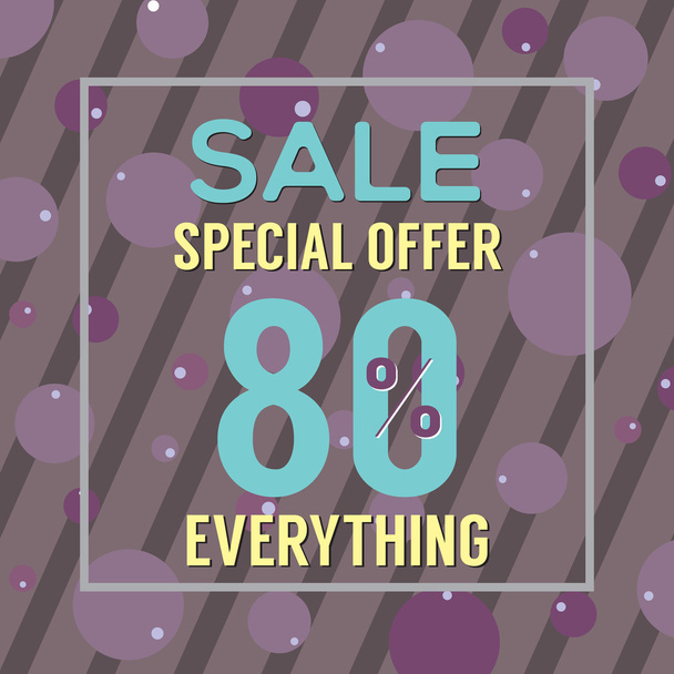 Special Offer 80 Percent On Purple Bubbles And Stripes Vector Illustration. - Vektör, Görsel