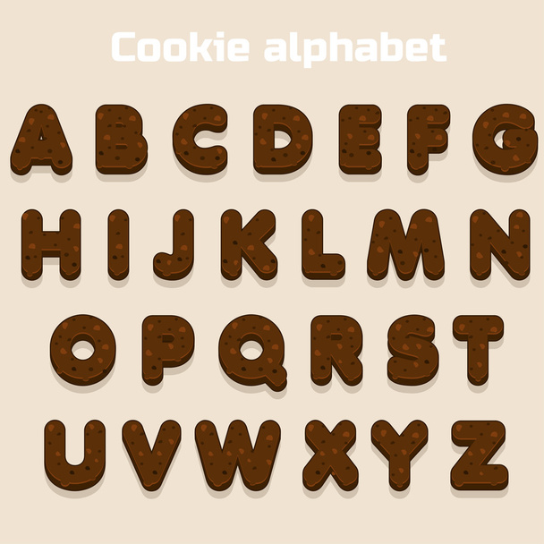 Cartoon Chocolate cookie font, biskvit alphabet, food letters - Vetor, Imagem