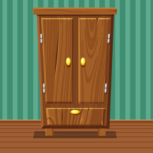 мультфильм смешной закрытый шкаф, гостиная деревянная мебель
 - Вектор,изображение