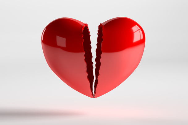 Broken Heart Isolated on White, 3D Rendering - Фото, изображение