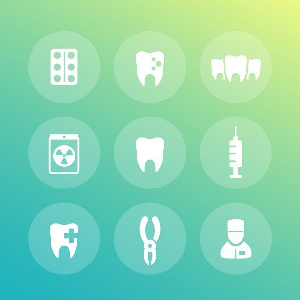 Teeth icons set, stomatology, dental clinic, toothache, vector illustration - Вектор,изображение