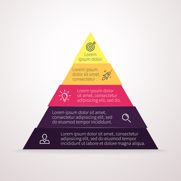 Pyramid for infographics. Vector chart, diagram with 5 steps, options. - Vektor, kép