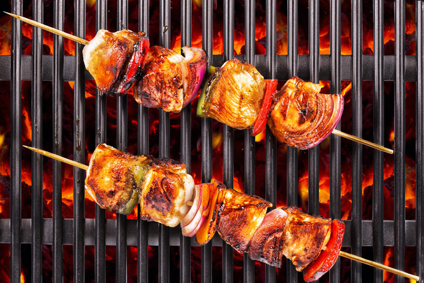 Top view of white meat skewers - Photo, Image