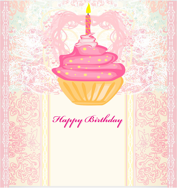 Illustration of cute retro cupcakes card - Happy Birthday Card - Вектор,изображение