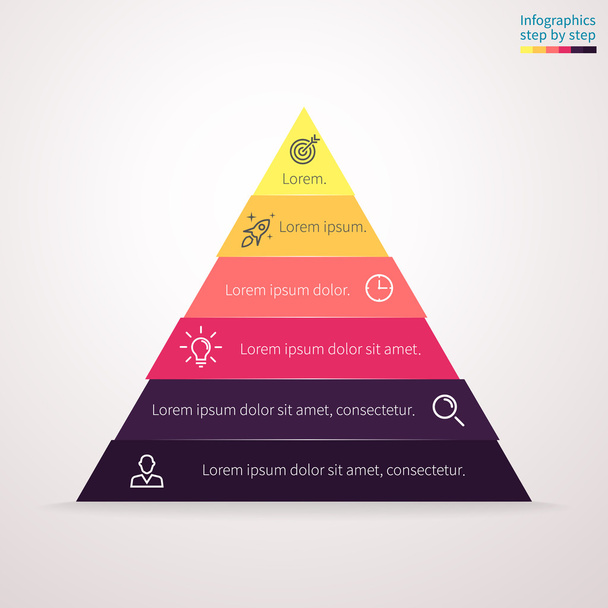 Pyramid for infographics. Vector chart, diagram with 6 steps, options. - Vektori, kuva