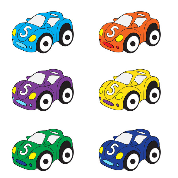 Niños coches conjunto de dibujos animados. Coches juguetes, ilustración vectorial. - Vector, Imagen