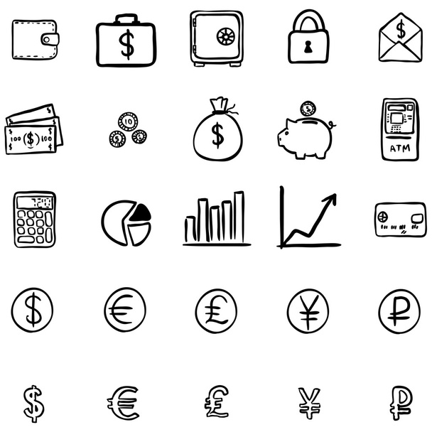 ícones de finanças doodle
 - Vetor, Imagem