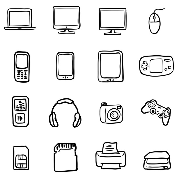Doodle ikony zařízení počítače - Vektor, obrázek