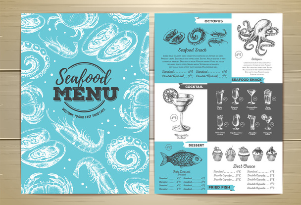 Vintage deniz ürünleri menü tasarımı - Vektör, Görsel