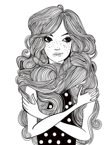 Porträt einer schönen Frau mit langen Haaren - Vektor, Bild