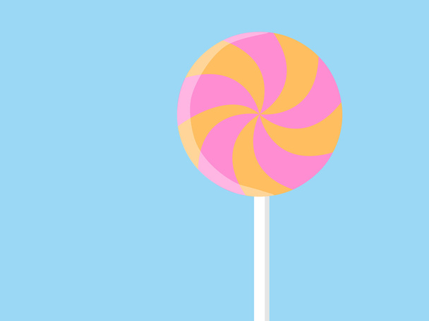 Yellow and pink spiral candy. Strawberry and banana lollipop vector illustration. - Vector, Image