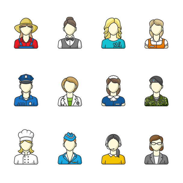 Women outlined  icons collection of different female professions. - Вектор,изображение