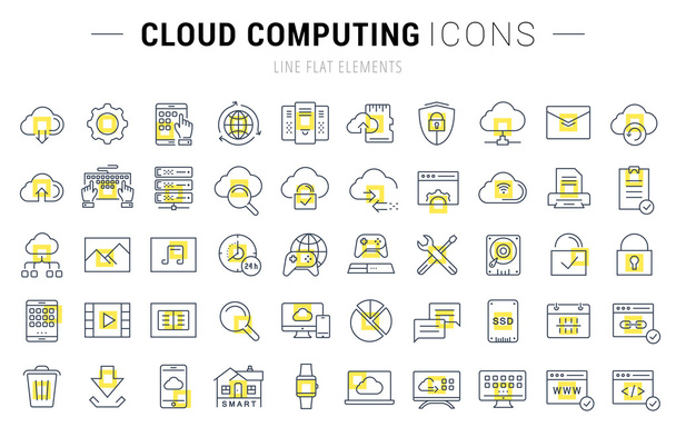 Set de iconos de línea plana vectorial Cloud Service
 - Vector, Imagen