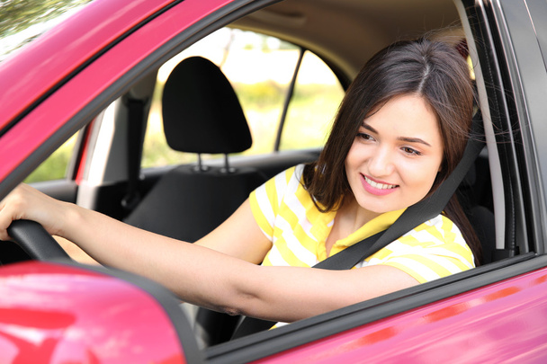 attractive Woman with car - 写真・画像