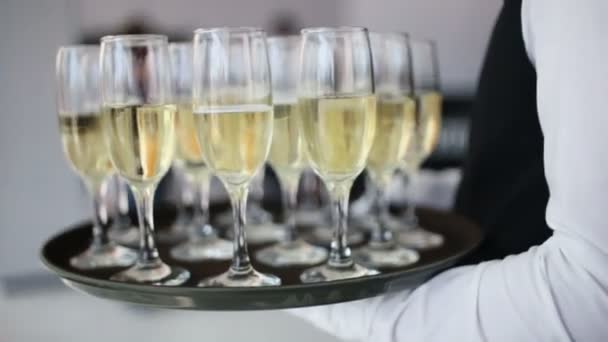 vele glazen van champagne op de tafel - Video