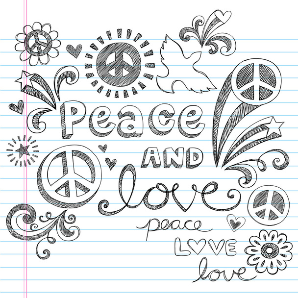 Paz y amor Doodle incompleto Volver a la escuela Elementos de diseño vectorial
 - Vector, Imagen