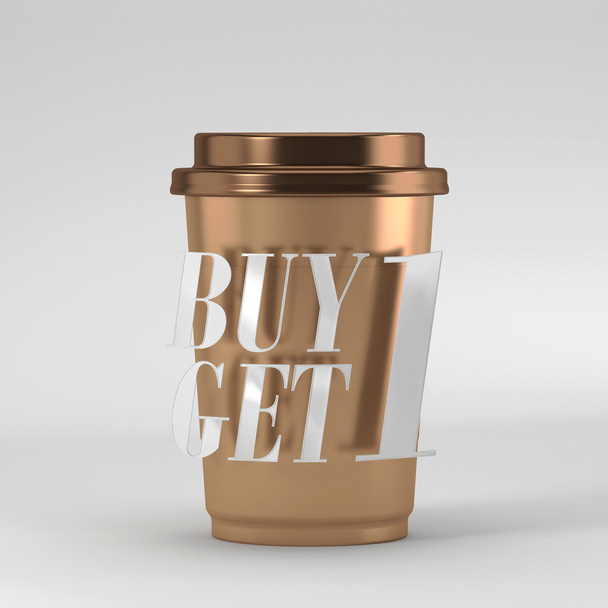 Кофейная чашка с цитатой купить 1 получить 1 3D рендеринг 3D иллюстрации
 - Фото, изображение
