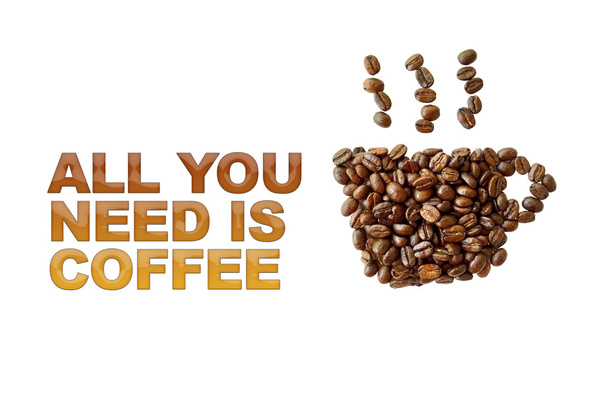 word all you need is coffee with coffee beans, coffee cup shape  - Photo, Image
