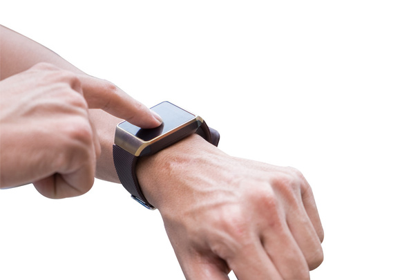 man using his smart watch app. Close-up hands. isolate with clipping path. - Fotoğraf, Görsel