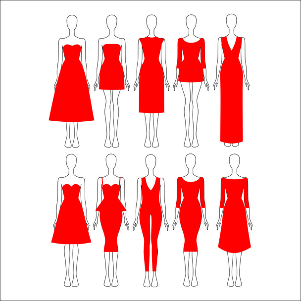set of women's clothes drawn in the vector - Вектор,изображение
