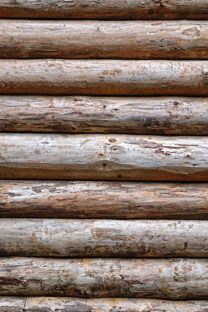 Debarked Rough Log Cabin Wall Vertical Background Or Texture, Close Up - Photo, Image