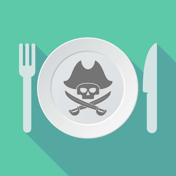 Long shadow tableware vector illustration with a pirate skull - Vektor, obrázek
