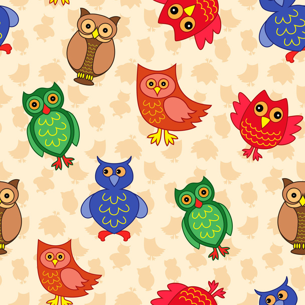 Amusing colourful owls seamless pattern - Vector, Image