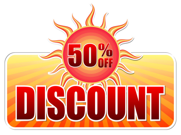 summer discount and 50 percentages off in label with sun, vector - Vector, Image
