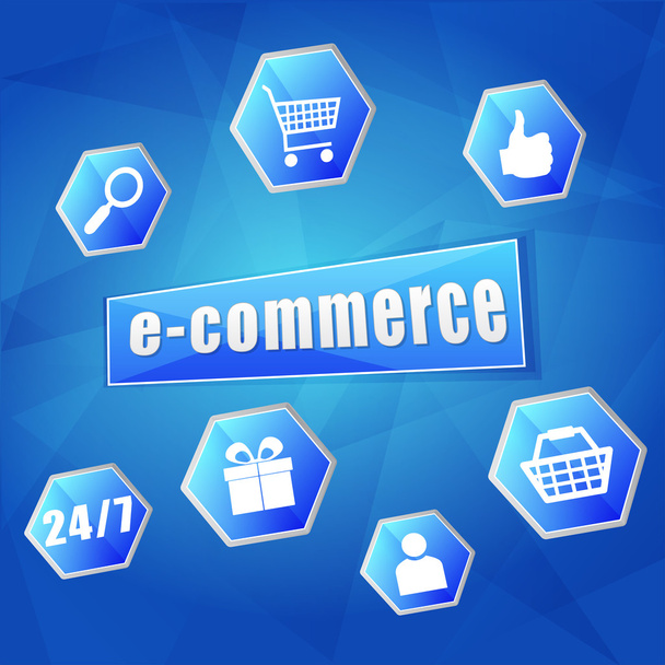 E-Commerce und geschäftliche Internet-Zeichen in Sechsecken, Vektor - Vektor, Bild